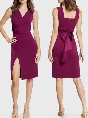 Dress The Population Alessia Tie Waist Crepe Sleeveless Dress Size L